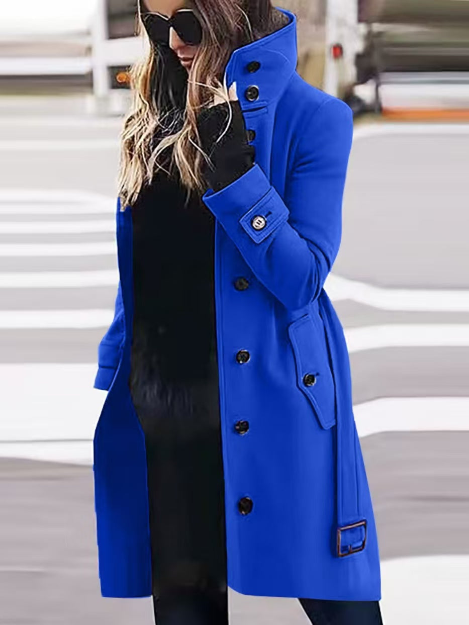 Marlowyth | Women's Single Breasted Stand Collar Long Overcoat