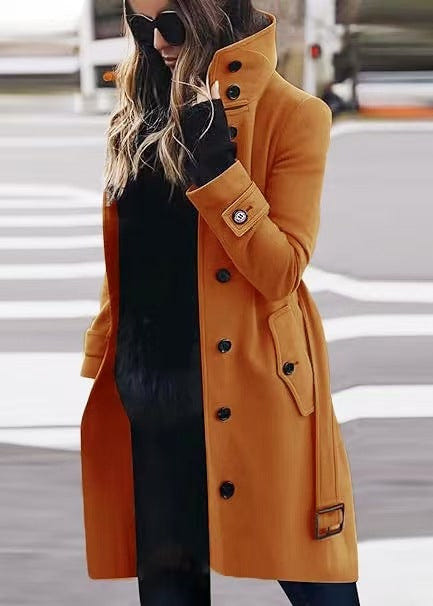 Marlowyth | Women's Single Breasted Stand Collar Long Overcoat