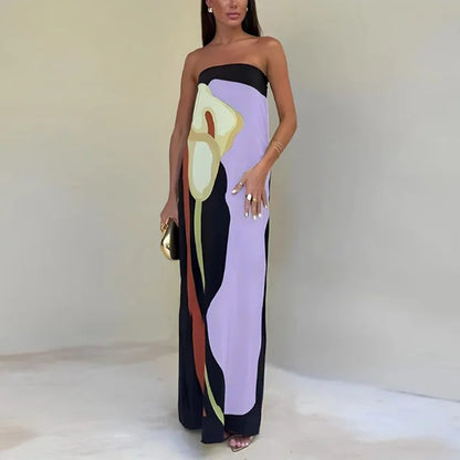 Eliza | Women's Abstract Print Strapless Maxi Dress