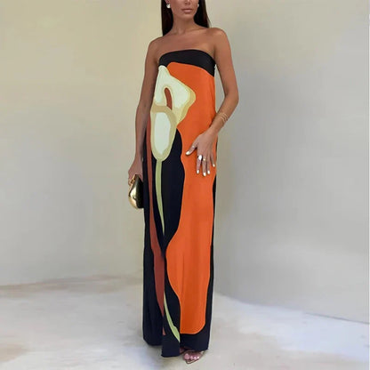 Eliza | Women's Abstract Print Strapless Maxi Dress