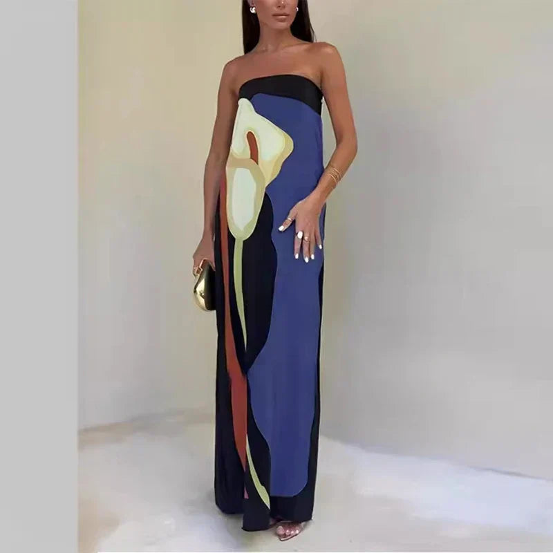 Eliza | Women's Abstract Print Strapless Maxi Dress