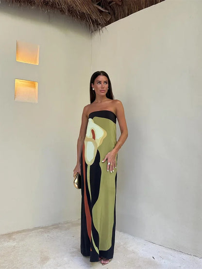 Eliza | Women's Abstract Print Strapless Maxi Dress