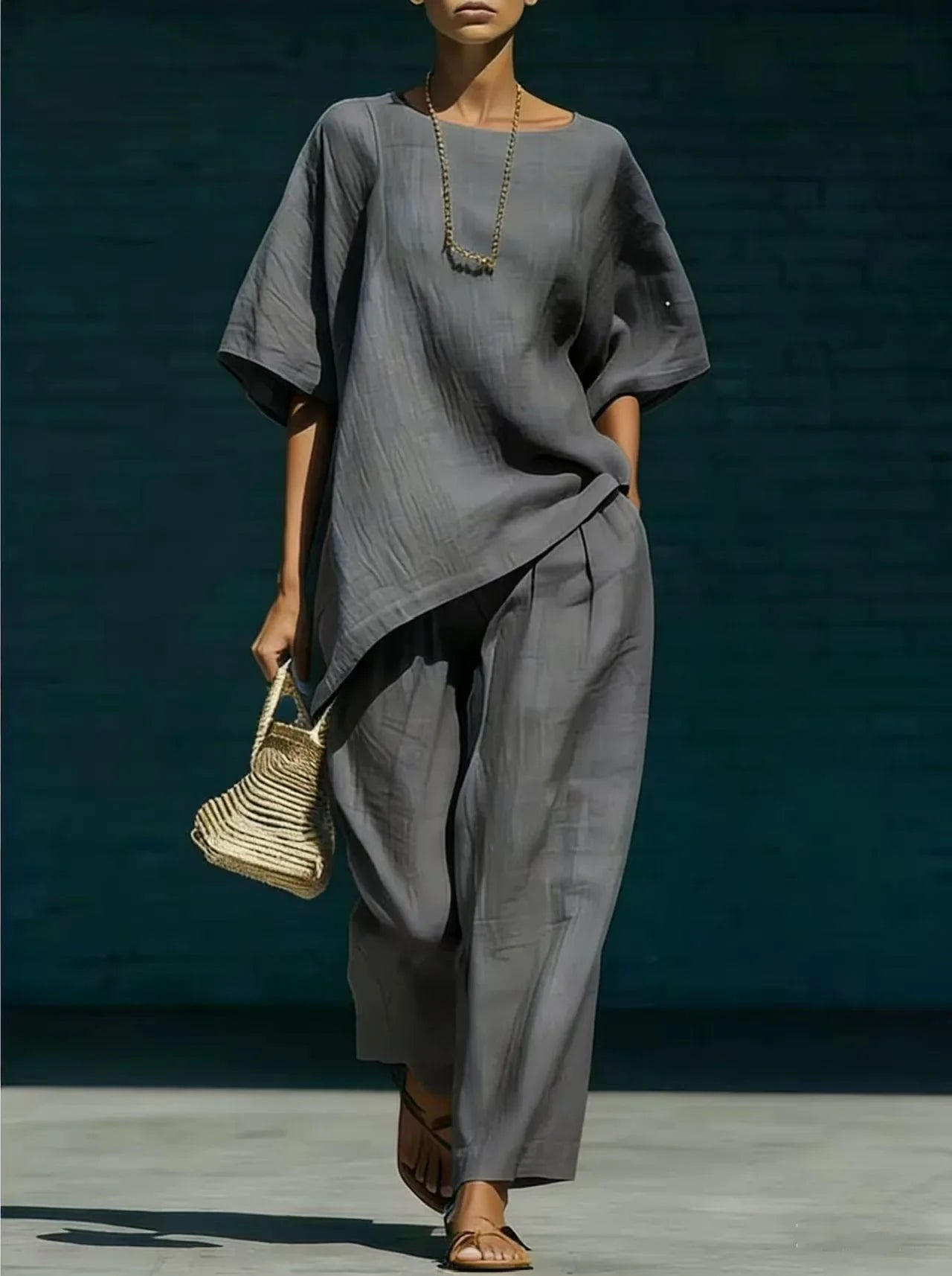 Kalynra | Women's Linen Blend Relaxed Wide Leg Matching Set