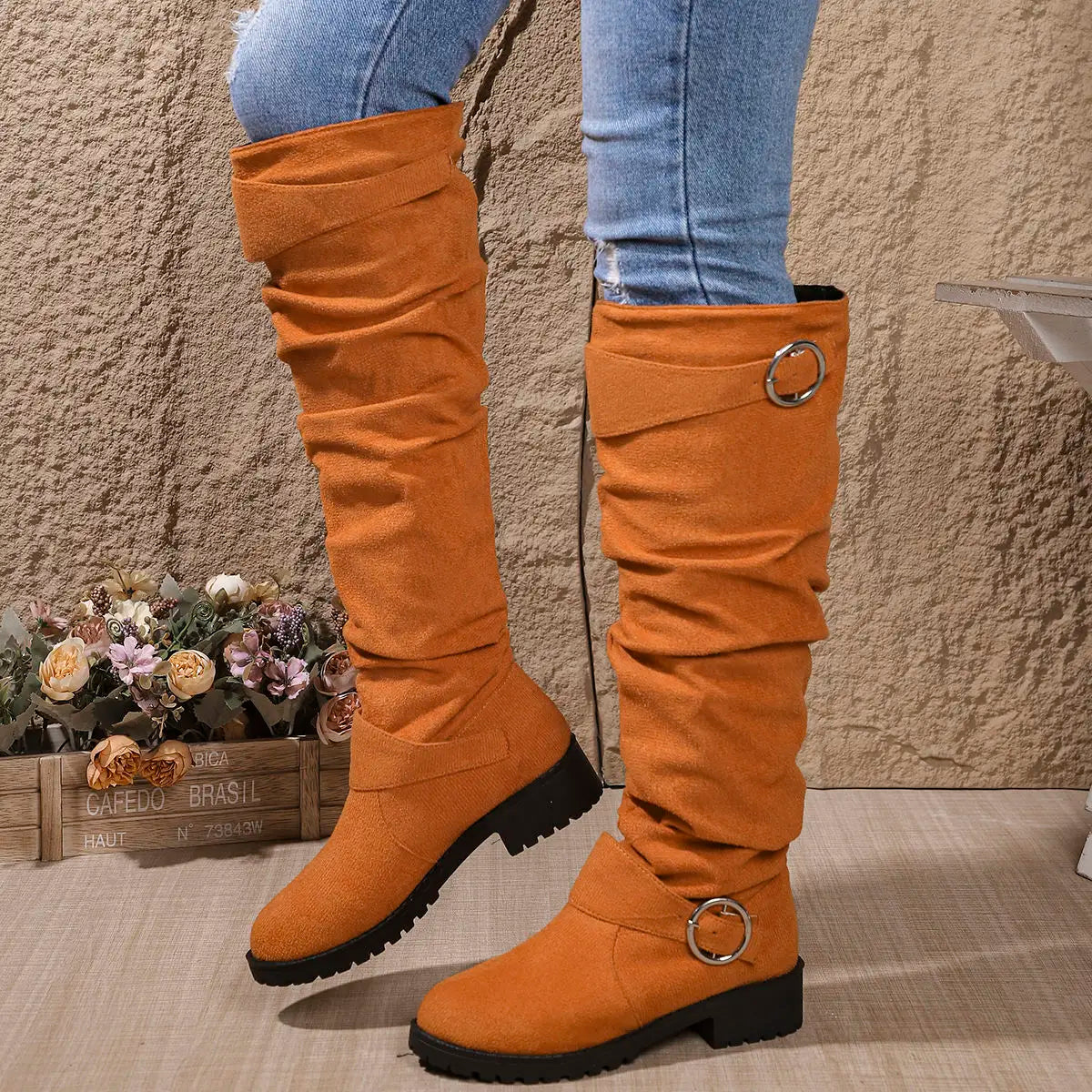 Nadine | Women's Slouchy Buckle Knee High Boot
