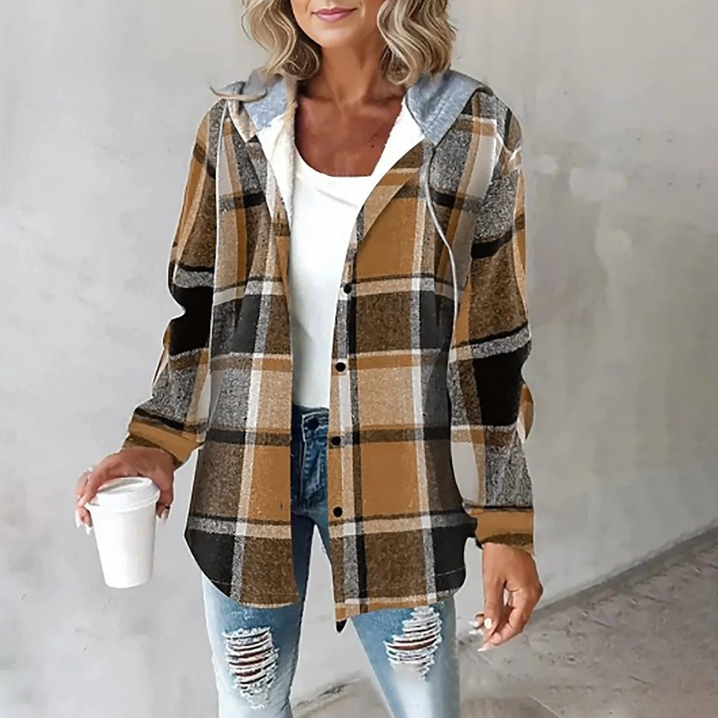 Linden | Women's Hooded Plaid Check Cosy Overshirt Jacket