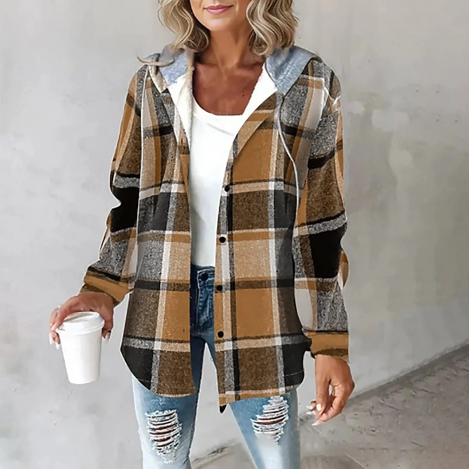 Linden | Women's Hooded Plaid Check Cosy Overshirt Jacket