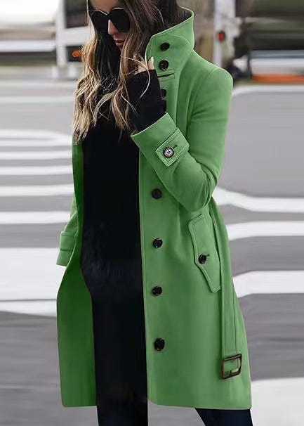Marlowyth | Women's Single Breasted Stand Collar Long Overcoat