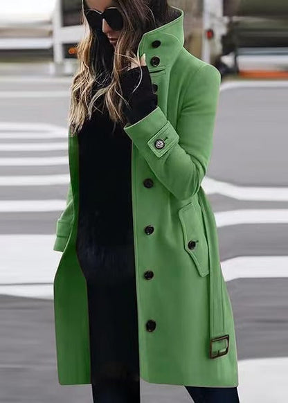 Marlowyth | Women's Single Breasted Stand Collar Long Overcoat