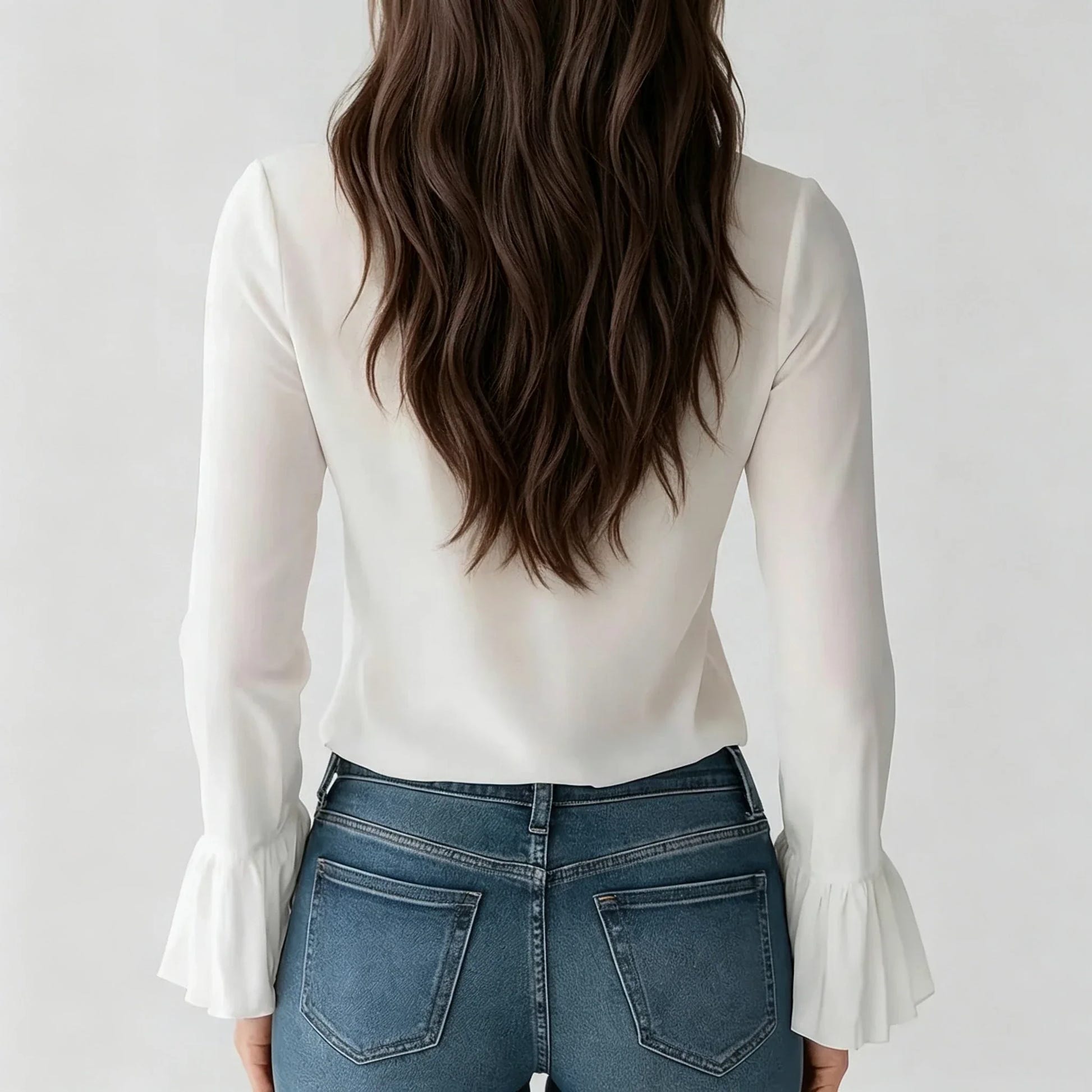Candice | Women's Ruffle Front Blouses Tie Neck Flared Cuff