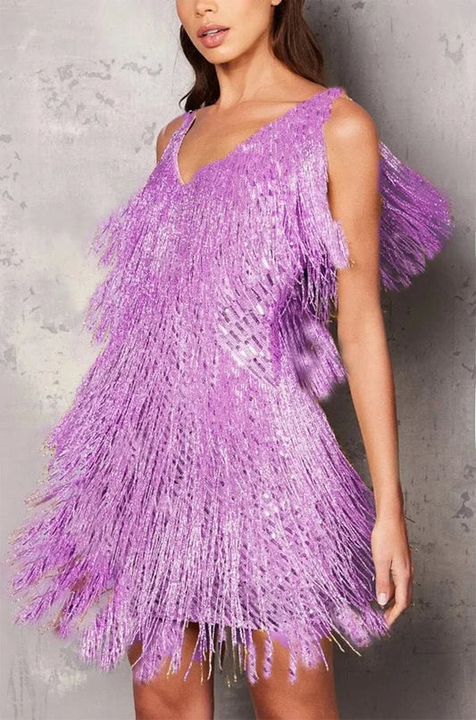 Delphine | Women's Fringe Sequin Cocktail Party Mini Dress