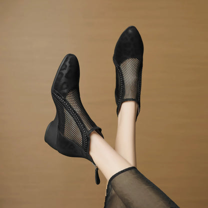 Thalira | Women's Mesh Panel Leopard Print Block Heel Ankle Boot
