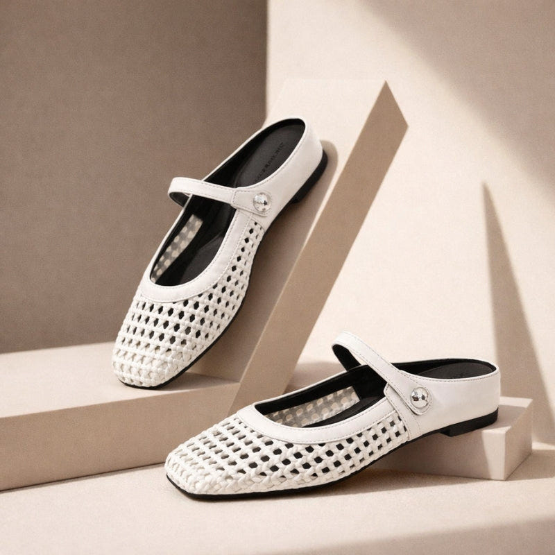 Sienna | Women's Flat Mules Woven Mary Jane Slip On Gold