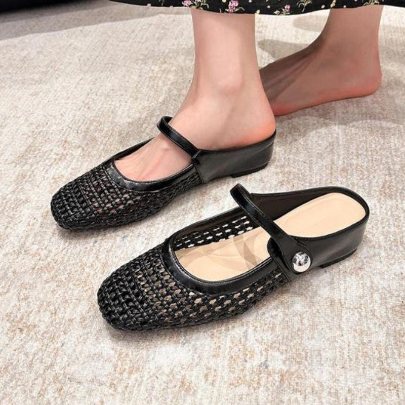 Sienna | Women's Flat Mules Woven Mary Jane Slip On Gold