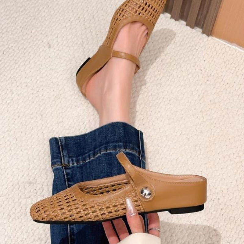 Sienna | Women's Flat Mules Woven Mary Jane Slip On Gold