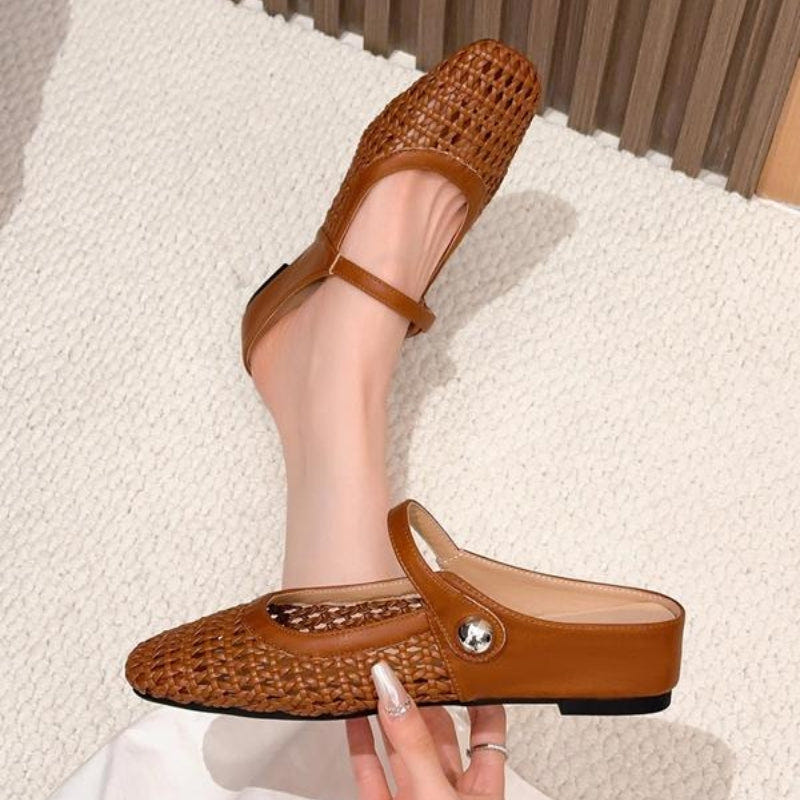 Sienna | Women's Flat Mules Woven Mary Jane Slip On Gold
