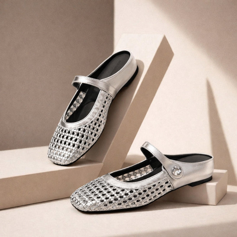 Sienna | Women's Flat Mules Woven Mary Jane Slip On Gold