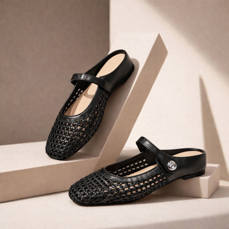 Sienna | Women's Flat Mules Woven Mary Jane Slip On Gold