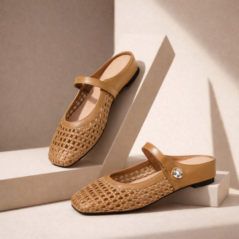 Sienna | Women's Flat Mules Woven Mary Jane Slip On Gold