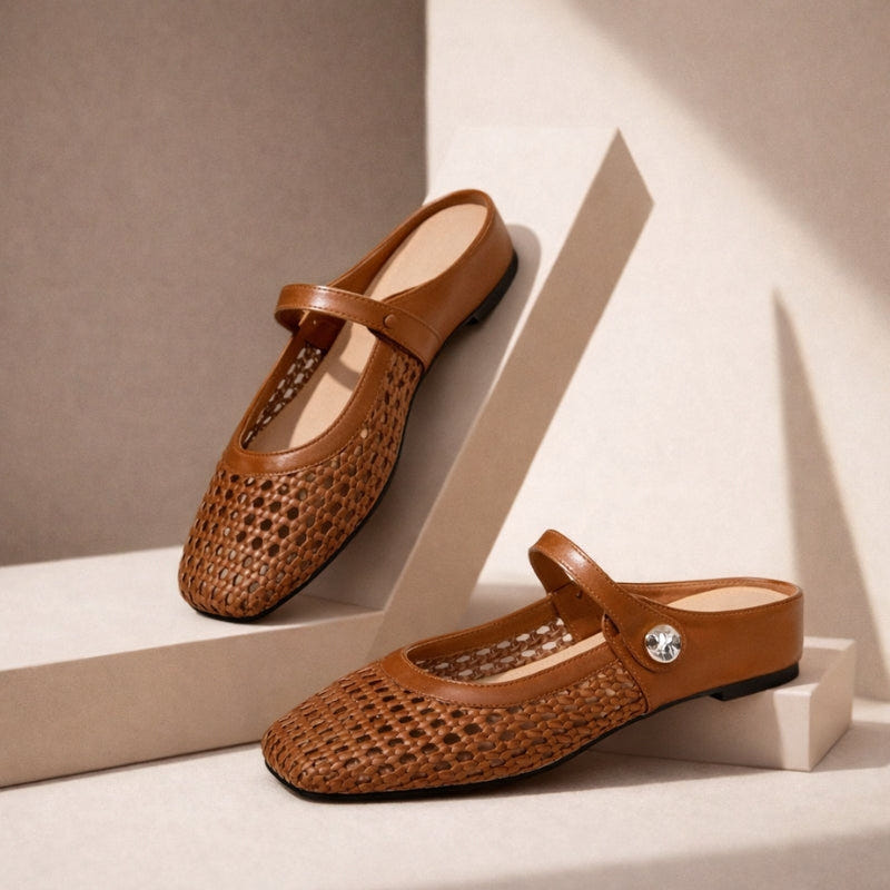 Sienna | Women's Flat Mules Woven Mary Jane Slip On Gold