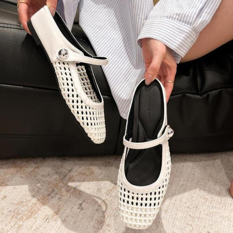 Sienna | Women's Flat Mules Woven Mary Jane Slip On Gold