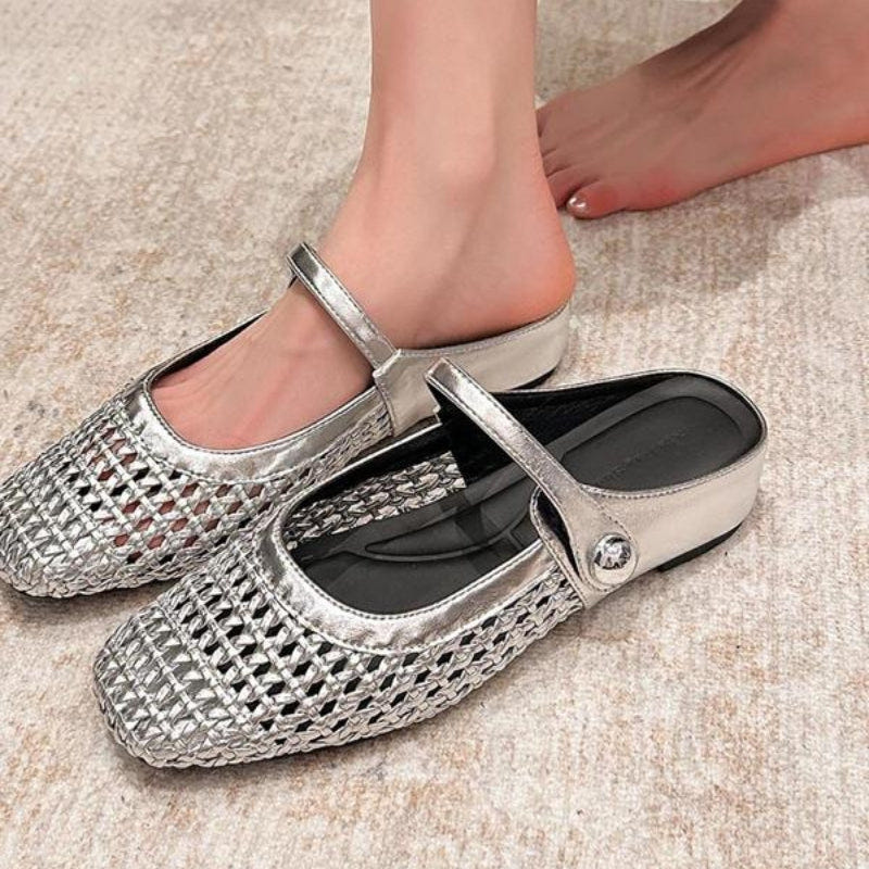 Sienna | Women's Flat Mules Woven Mary Jane Slip On Gold