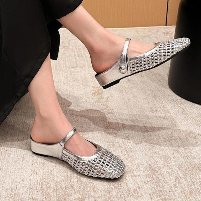 Sienna | Women's Flat Mules Woven Mary Jane Slip On Gold