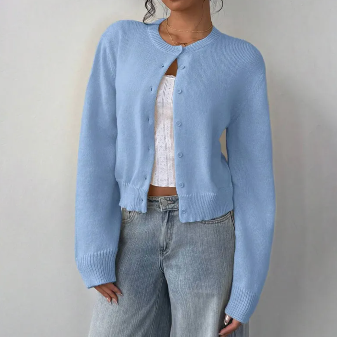 Wynstelle | Women's Soft Knit Cropped Round Neck Cardigan