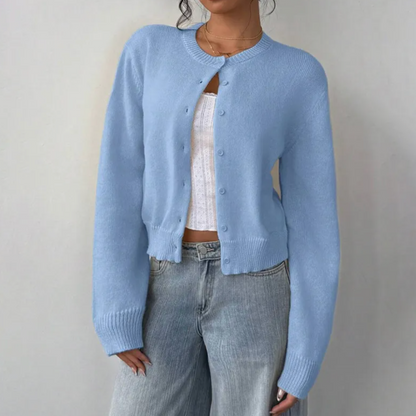 Wynstelle | Women's Soft Knit Cropped Round Neck Cardigan