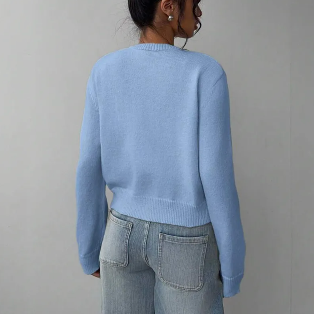 Wynstelle | Women's Soft Knit Cropped Round Neck Cardigan