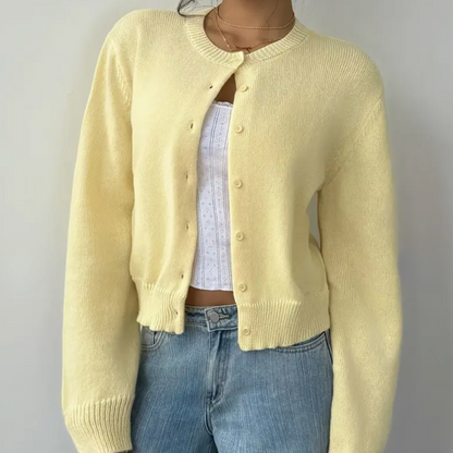 Wynstelle | Women's Soft Knit Cropped Round Neck Cardigan