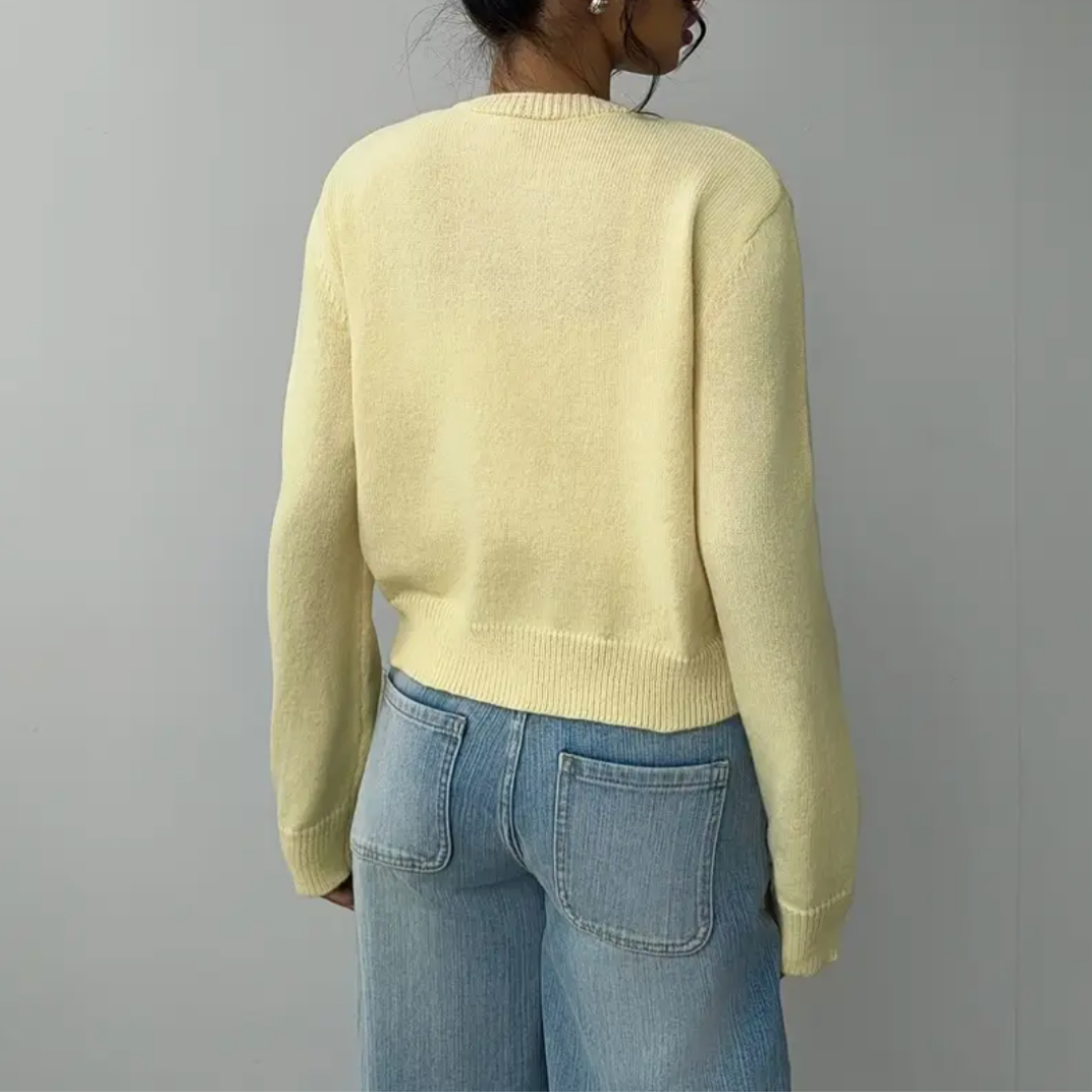 Wynstelle | Women's Soft Knit Cropped Round Neck Cardigan