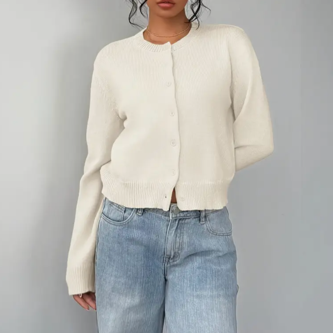 Wynstelle | Women's Soft Knit Cropped Round Neck Cardigan