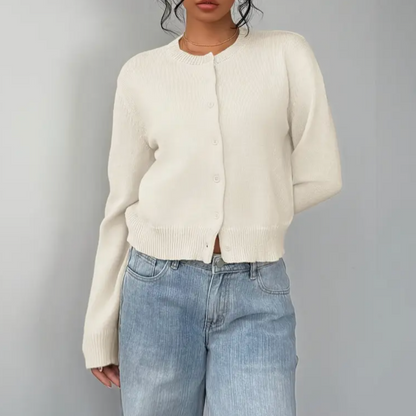 Wynstelle | Women's Soft Knit Cropped Round Neck Cardigan