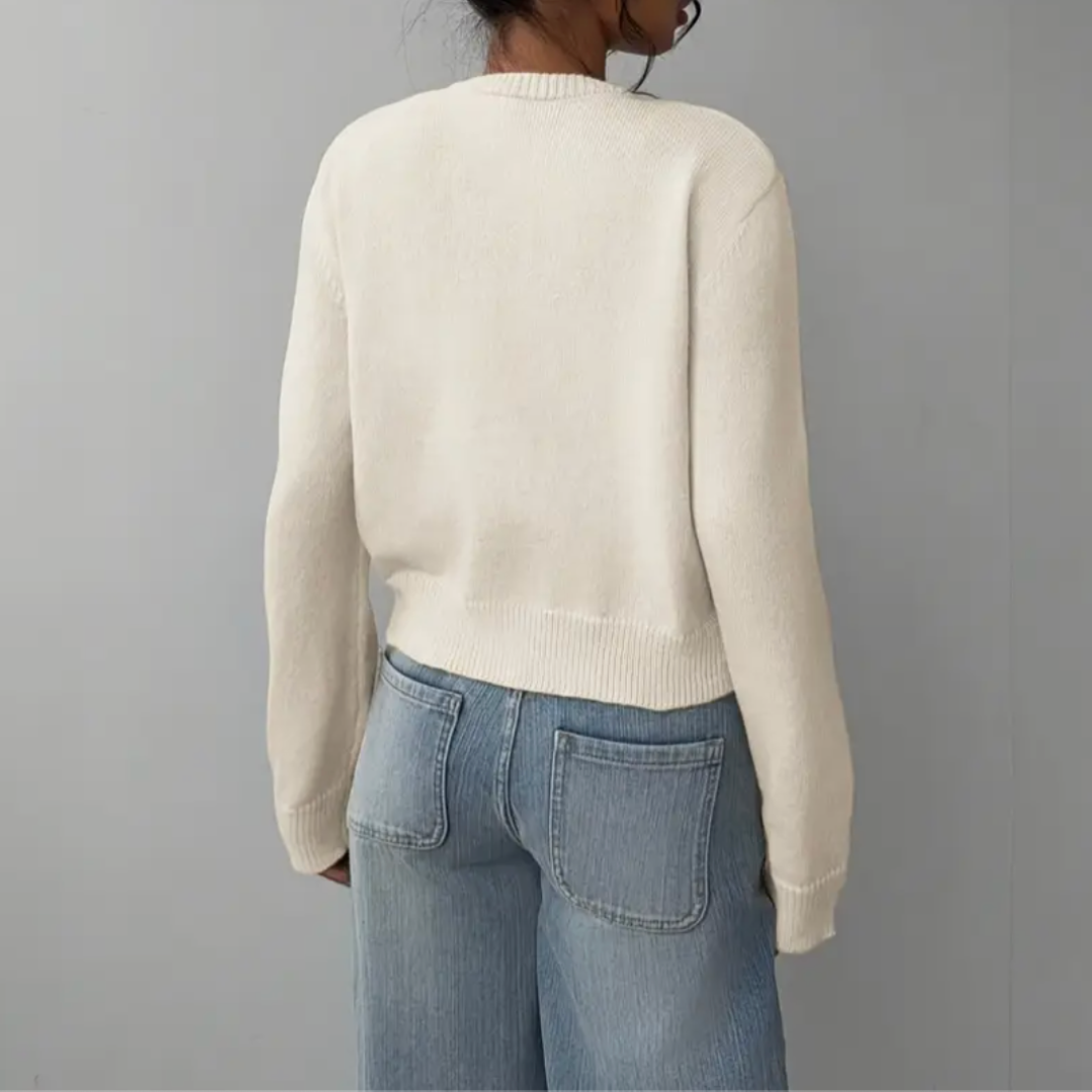 Wynstelle | Women's Soft Knit Cropped Round Neck Cardigan