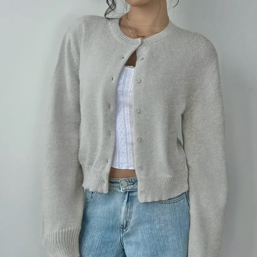 Wynstelle | Women's Soft Knit Cropped Round Neck Cardigan