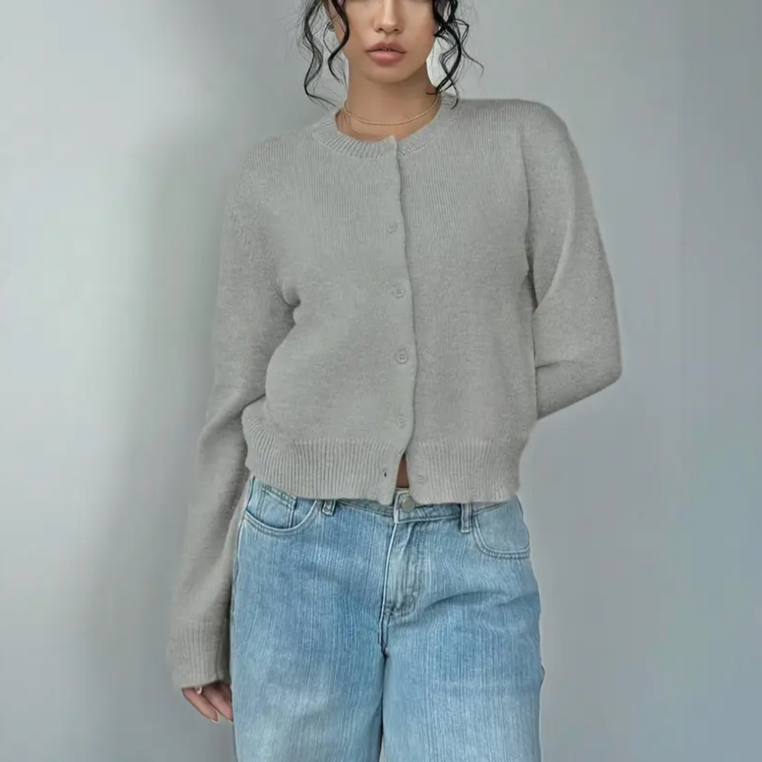 Wynstelle | Women's Soft Knit Cropped Round Neck Cardigan