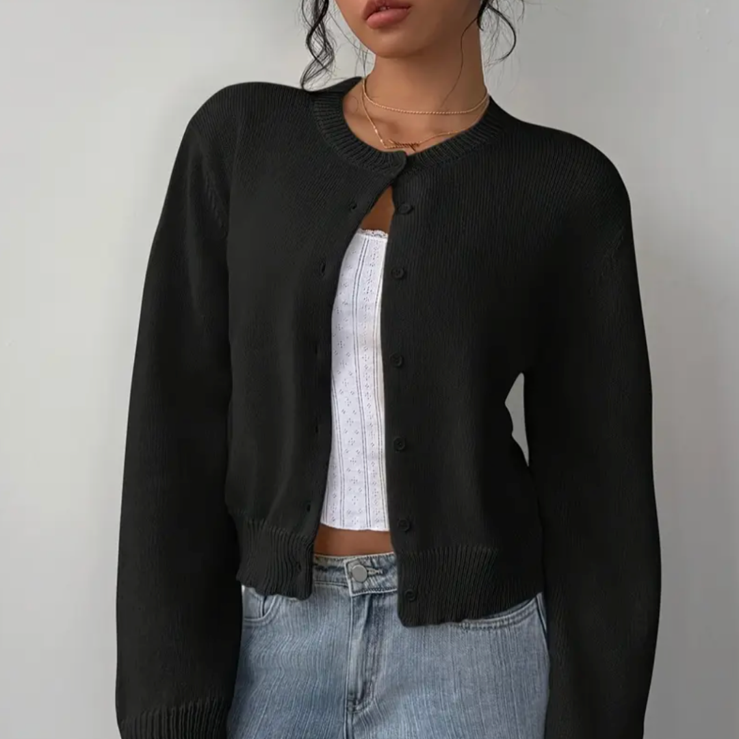 Wynstelle | Women's Soft Knit Cropped Round Neck Cardigan