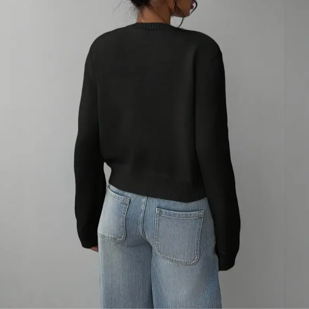 Wynstelle | Women's Soft Knit Cropped Round Neck Cardigan