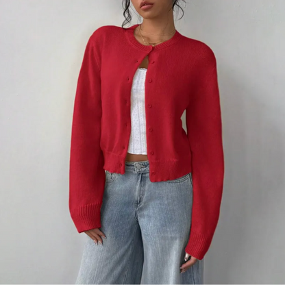 Wynstelle | Women's Soft Knit Cropped Round Neck Cardigan
