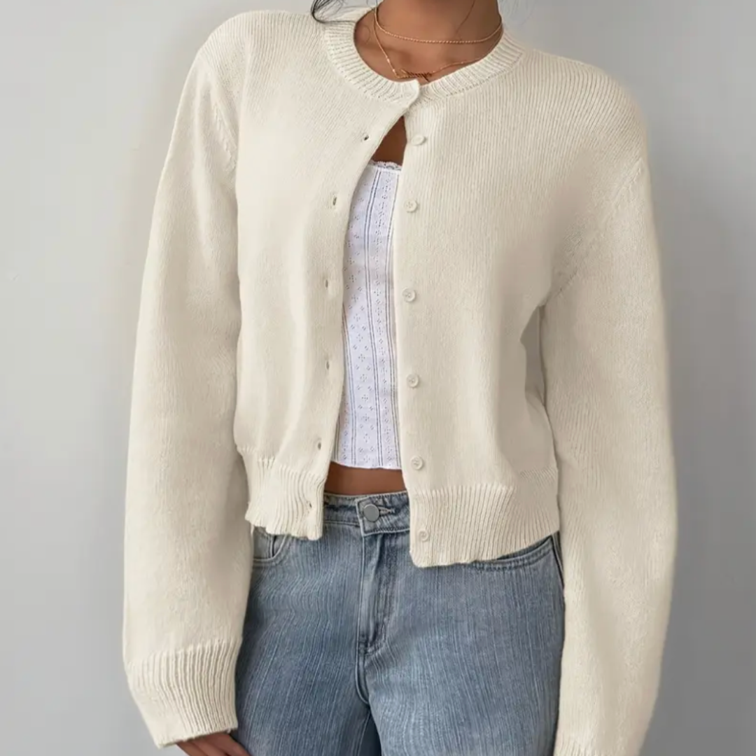 Wynstelle | Women's Soft Knit Cropped Round Neck Cardigan