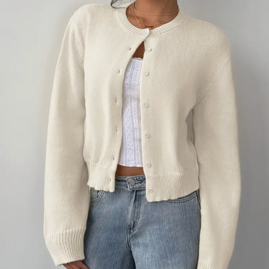 Wynstelle | Women's Soft Knit Cropped Round Neck Cardigan