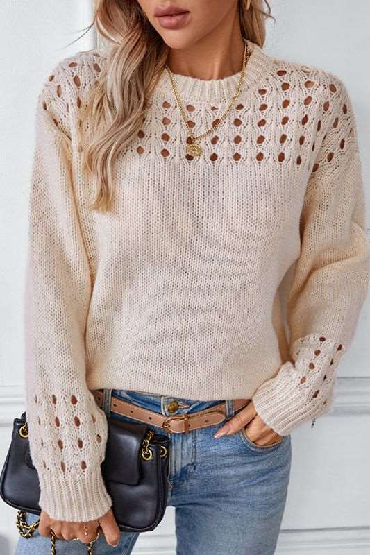 Camdyn | Women's Open Stitch Cropped Relaxed Fit Knit Jumper