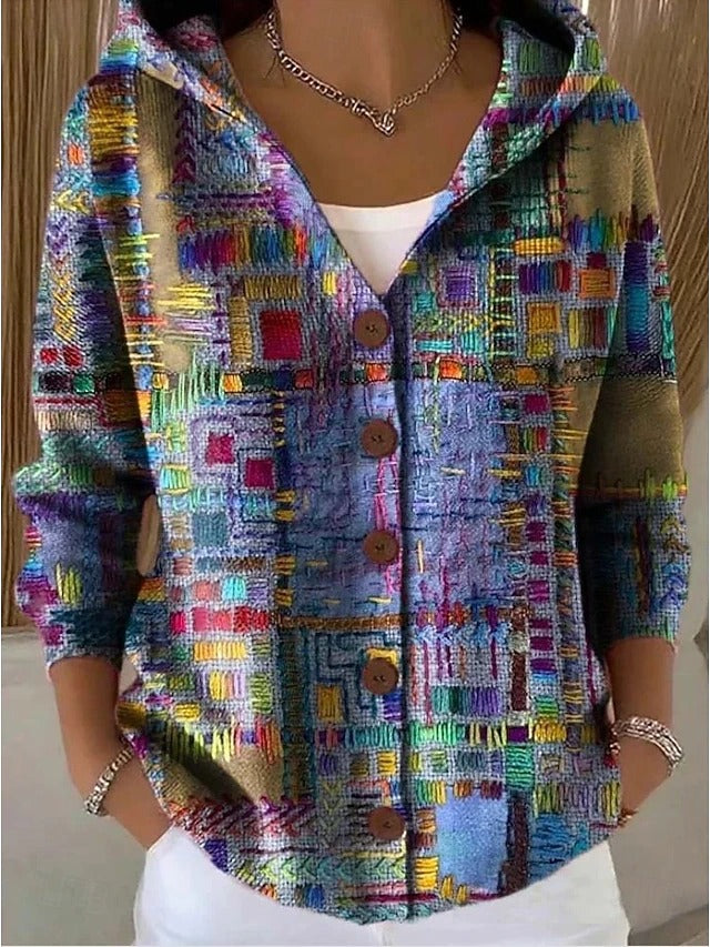 Isabeline | Women's Colourful Printed Button-Front Hooded Shirt