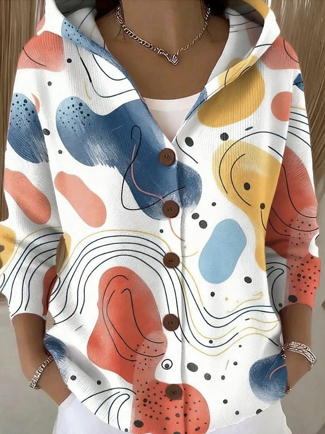 Isabeline | Women's Colourful Printed Button-Front Hooded Shirt
