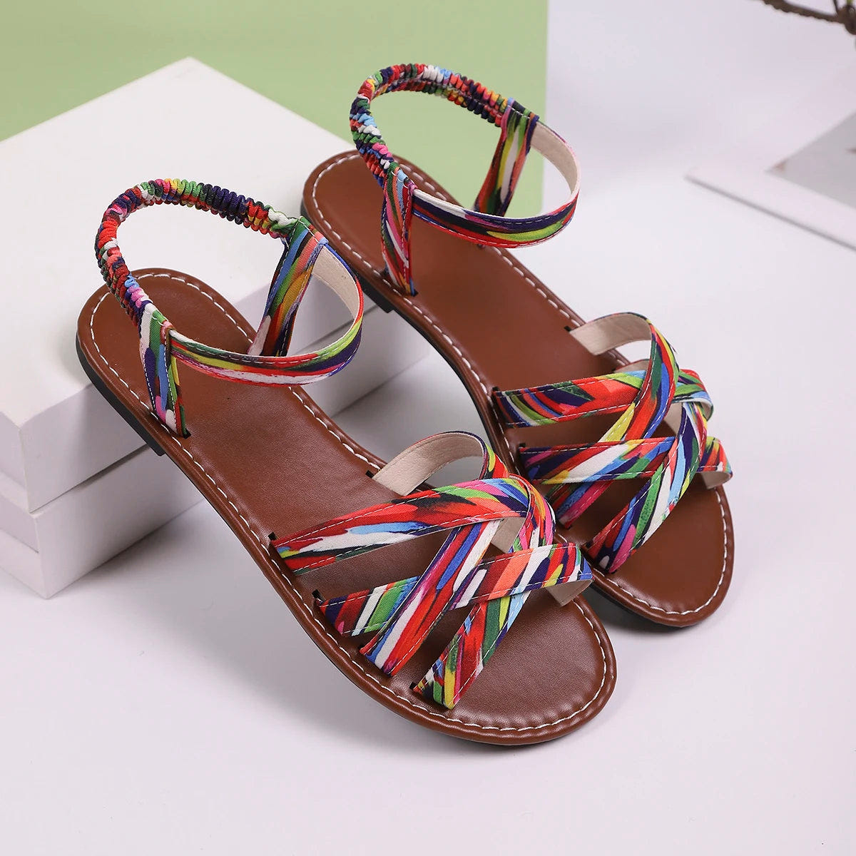 Soraia | Flat Sandals Boho Colorful Woven Strap Beach