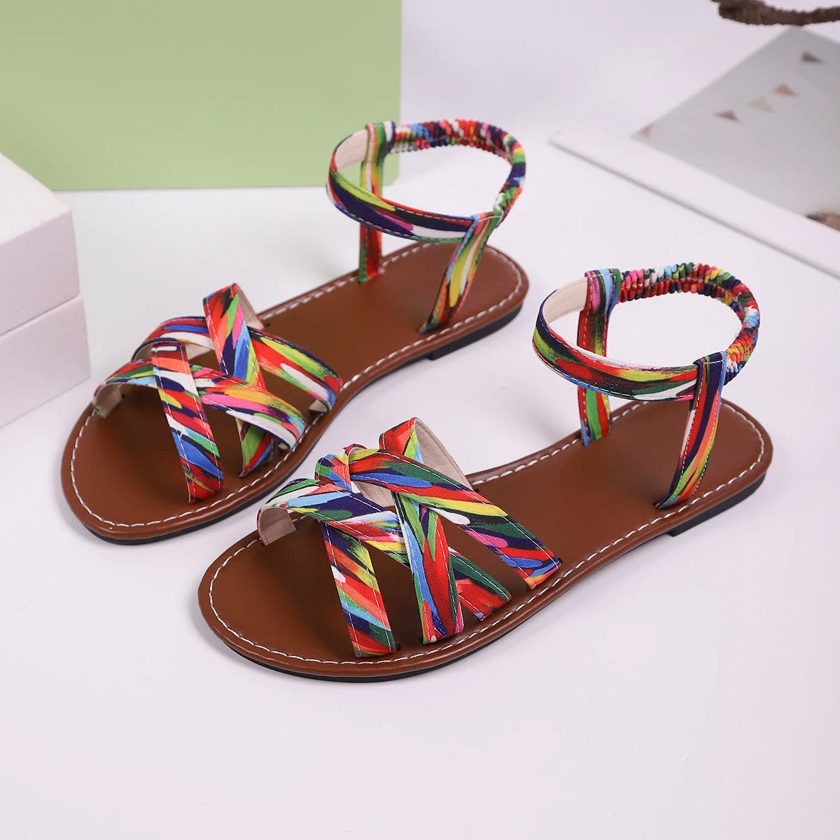 Soraia | Flat Sandals Boho Colorful Woven Strap Beach