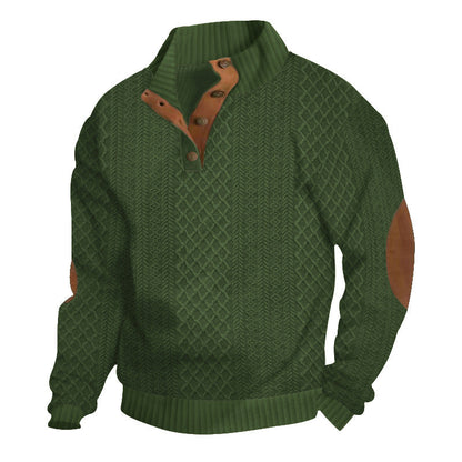 Alistair | Men's Cable Knit Button Neck Elbow Patch Jumper