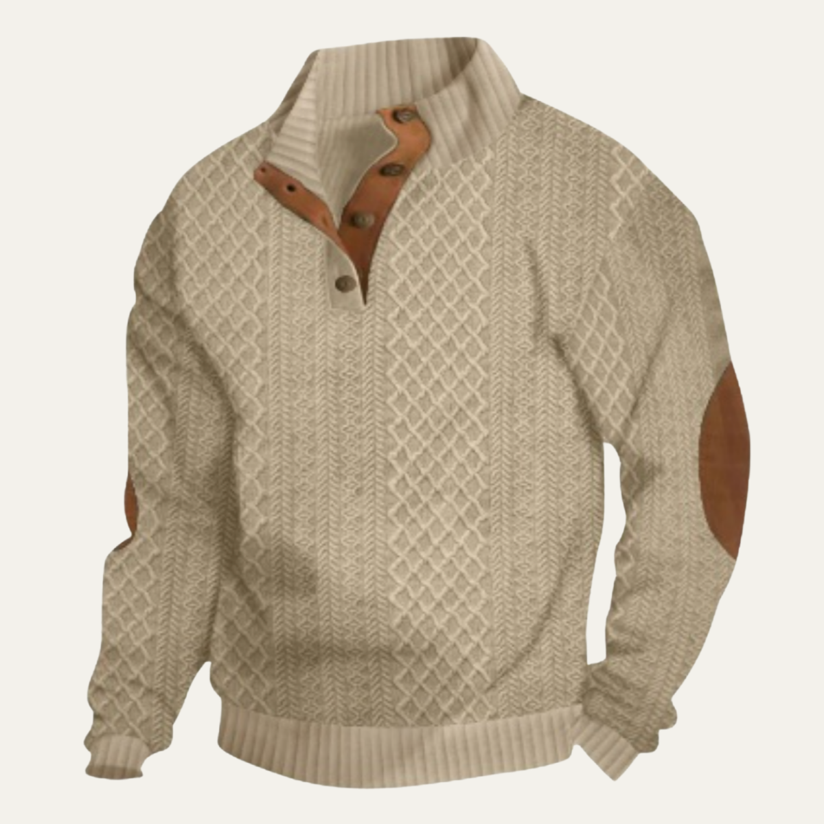 Torvald | Men's Cable Knit High Neck Button Placket Jumper