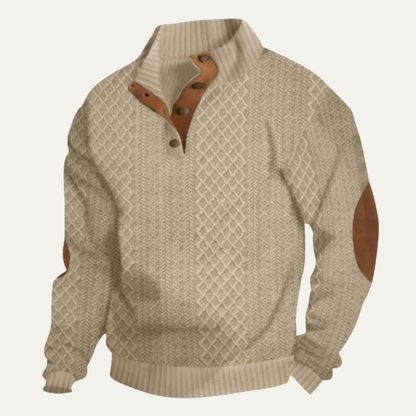 Torvald | Men's Cable Knit High Neck Button Placket Jumper