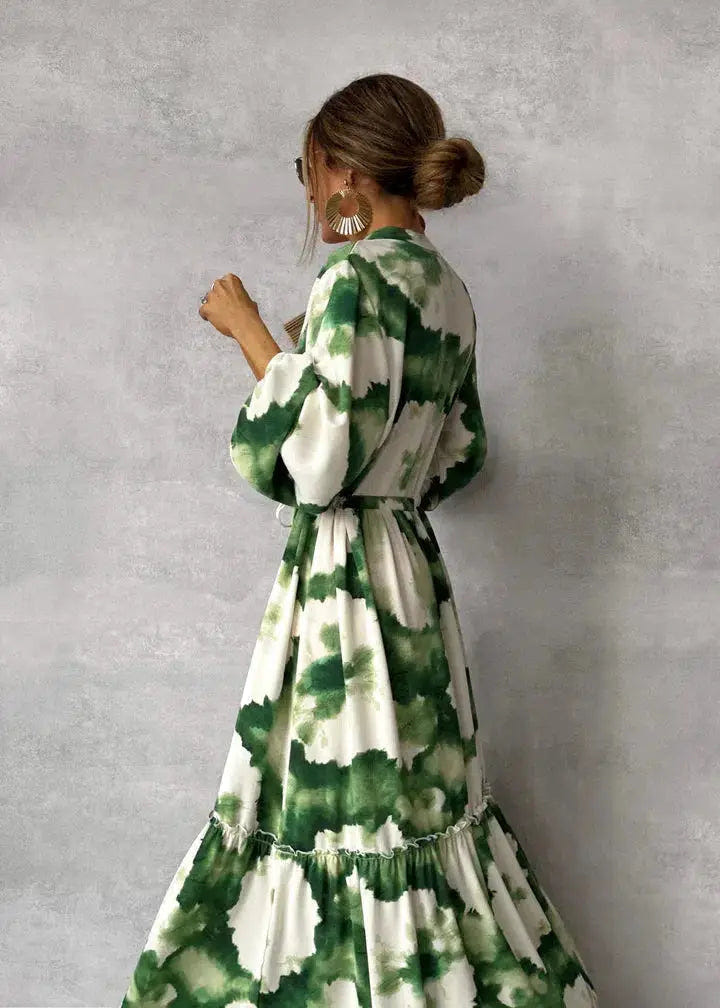 Sara | Women's Floral V Neck Long Sleeve Tiered Boho Maxi Dress